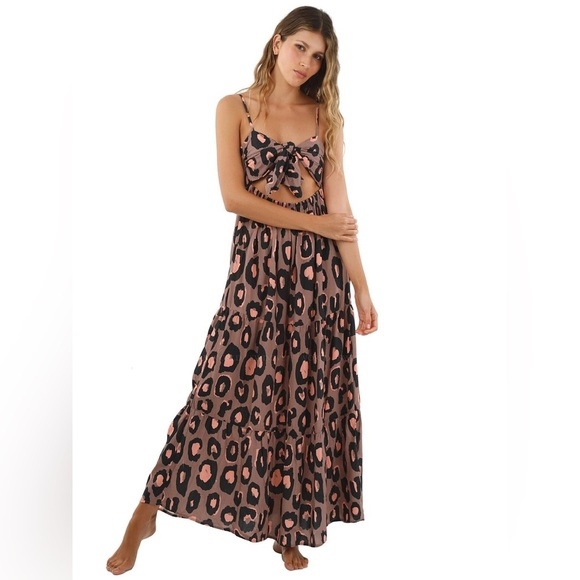 Malai Amal Leopard Print Maxi Dress small pink and brown multi-way - Picture 2 of 9